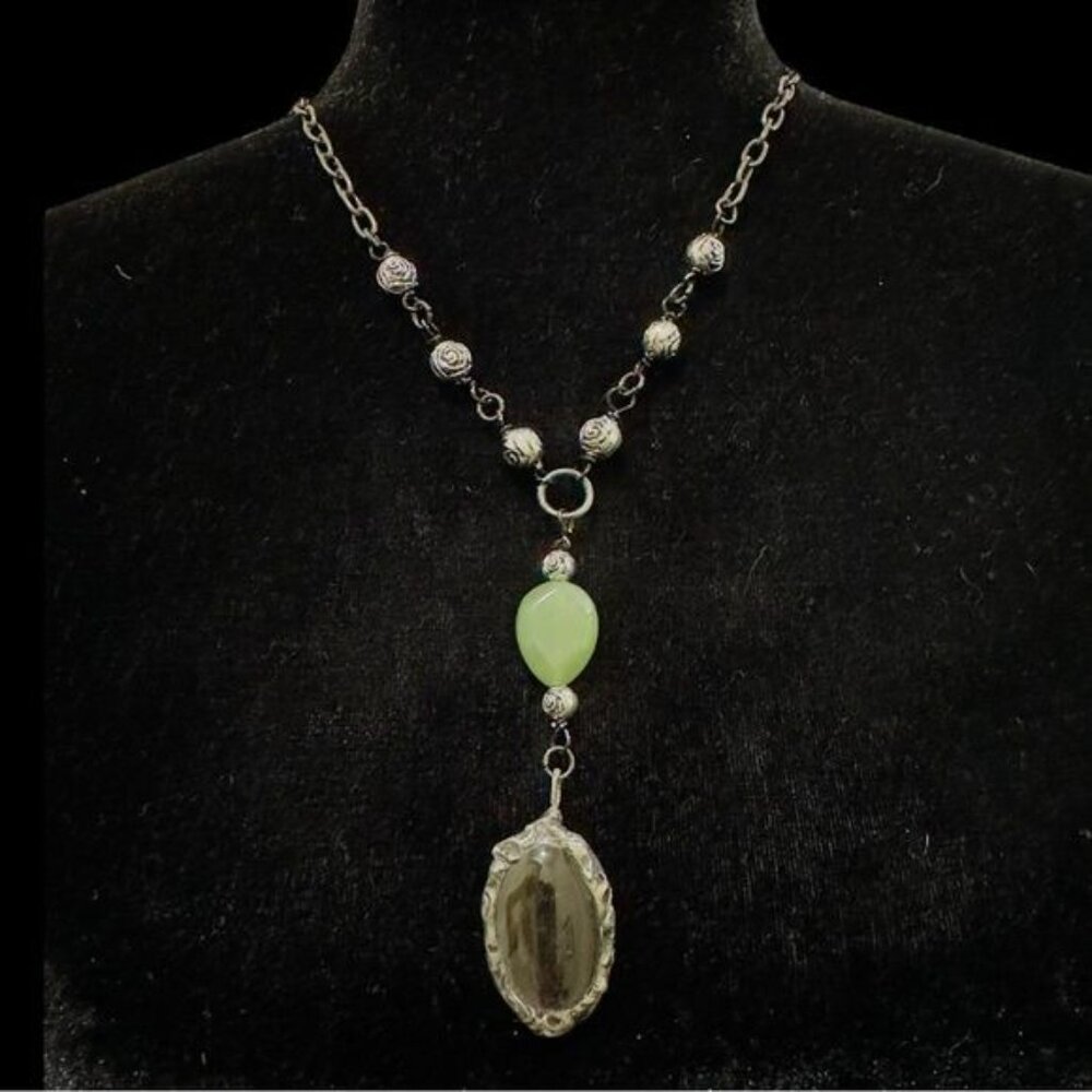 Magnifying Glass Pendant - Jade & Silver Metalwork Artisan Necklace 2" | Alma An - Picture 7 of 13